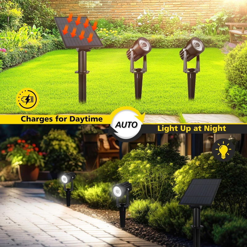T-SUN 2W Solar Spotlights, LED Solar Powered Landscape Lights Outdoor Waterproof Solar Security Wall Lights Auto ON/Off Dual Head Light for Garden Yard Patio(Cold White) - Image 4